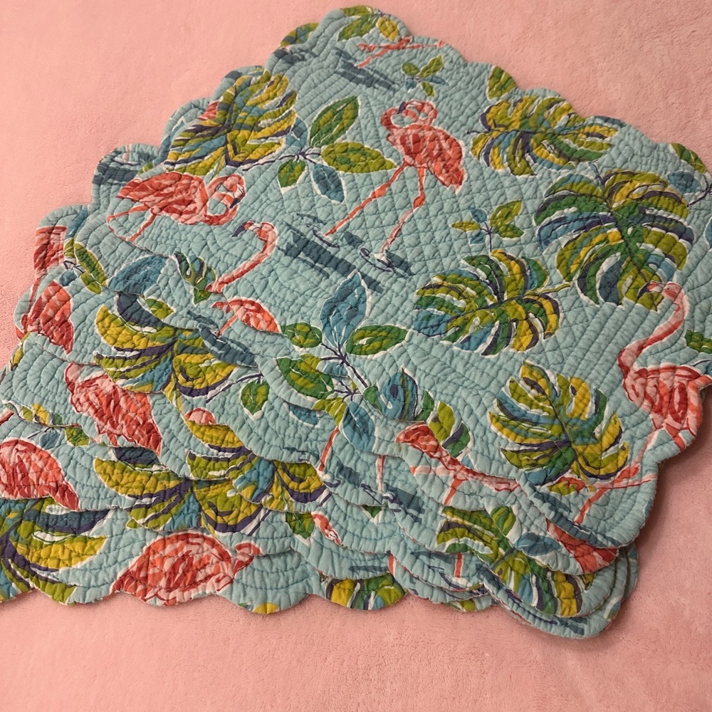 Flamingo and Leaf Print Quilted Placemats (6)